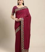 Wine plain poly silk saree with blouse