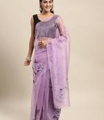 Lavender Printed Organza Saree With Blouse