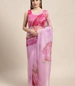Pink Printed Organza Saree With Blouse