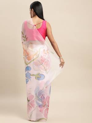 Cream Printed Organza Saree With Blouse 2