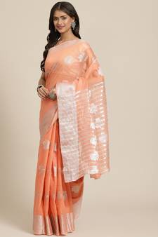 Peach woven linen saree with blouse