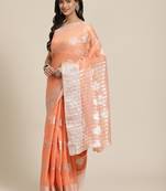 Peach woven linen saree with blouse