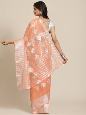 Peach woven linen saree with blouse 2