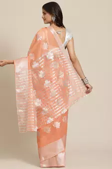 Peach woven linen saree with blouse