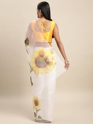 Cream Printed Organza Saree With Blouse 2