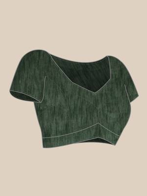 Dark Green Printed Organza Saree With Blouse 5