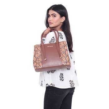 Tan Brown Animal Texture Solid Handheld Bag 4