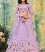 phenomenal  Purple Dual Sequins and Zari Embroidered Bridal Net  Semi Stitched Lehenga choli