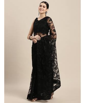 Black Net Saree With Blouse Piece 1
