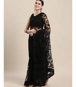 Black Net Saree With Blouse Piece