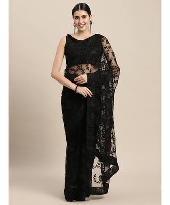 Black Net Saree With Blouse Piece 2
