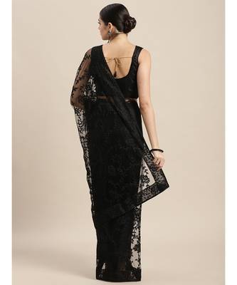 Black Net Saree With Blouse Piece 4