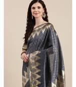 Grey Banarasi silk saree with blouse piece