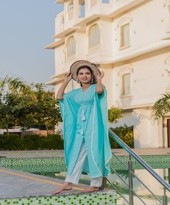 Sky Blue Cotton Kaftan Set 2