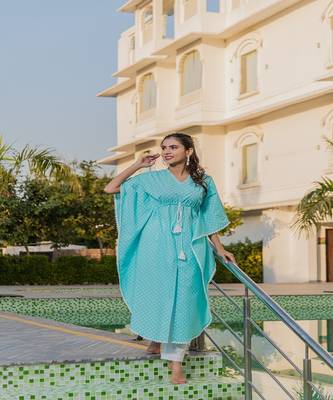 Sky Blue Cotton Kaftan Set 4