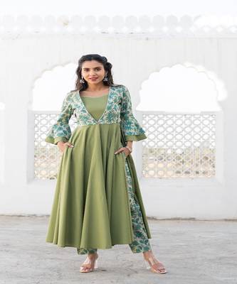 Green Cotton Kurta Set 5