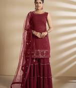 Fantastic Red Thread and Sequins Embroidered Georgette Semi Stitched Salwar Kameez