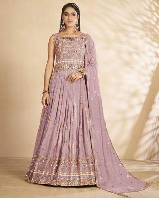 Enchanting Mauve Thread and Sequins Embroidered Party Wear Gown 1