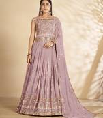 Enchanting Mauve Thread and Sequins Embroidered Party Wear Gown