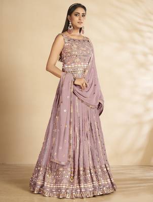 Enchanting Mauve Thread and Sequins Embroidered Party Wear Gown 4