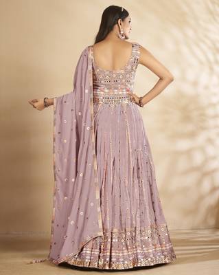 Enchanting Mauve Thread and Sequins Embroidered Party Wear Gown 5