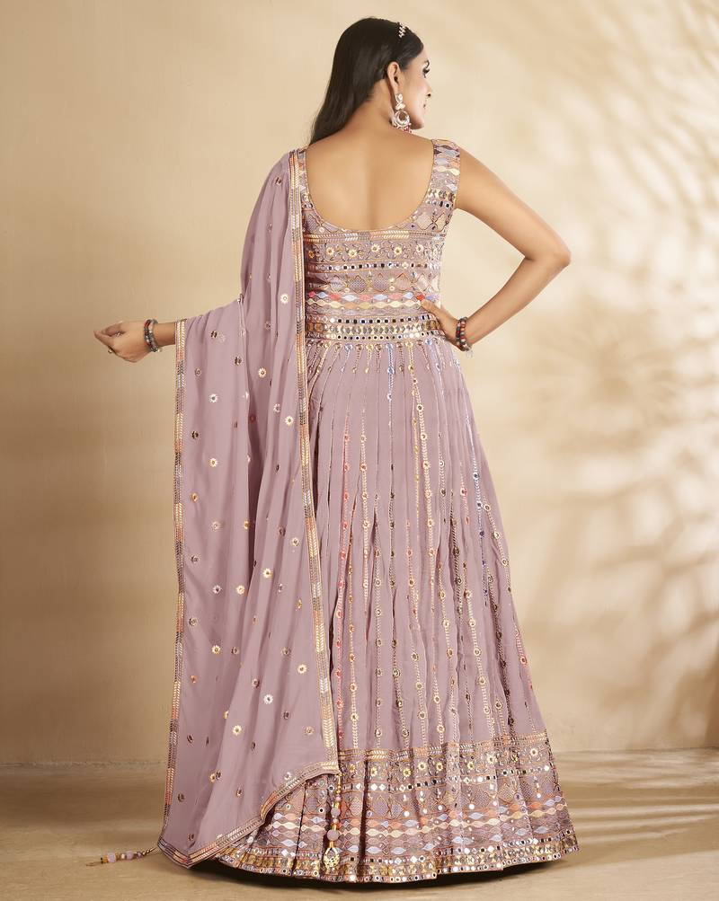 Enchanting Mauve Thread and Sequins Embroidered Party Wear Gown