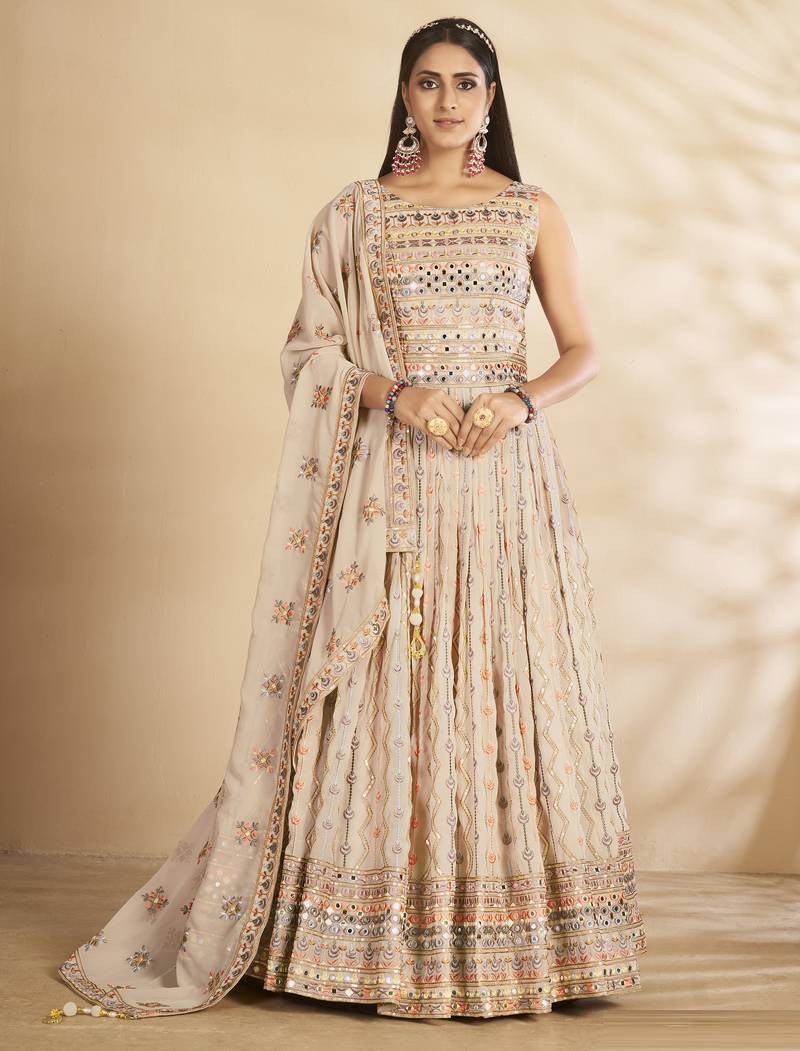 Mesmerizing Grey Thread and Sequins Embroidered Semi Stitched Wedding Gown