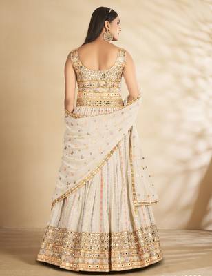 Catching Off White Thread and Sequins Embroidered Semi Stitched Ceremonial Gown 5