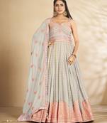 Delightful Sky Blue Thread and Sequins Embroidered Semi Stitched Bridal Gown with dupatta