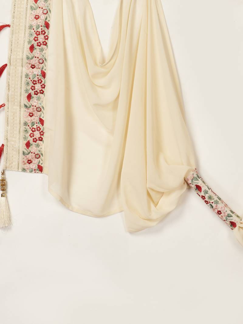 Off-White Multi Sequins And Thread Embroidered Georgette Sharara Suit