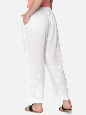 Hand Embroidered White Cotton Lucknowi Chikan Palazzo 3