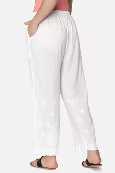 Hand Embroidered White Cotton Lucknowi Chikan Palazzo