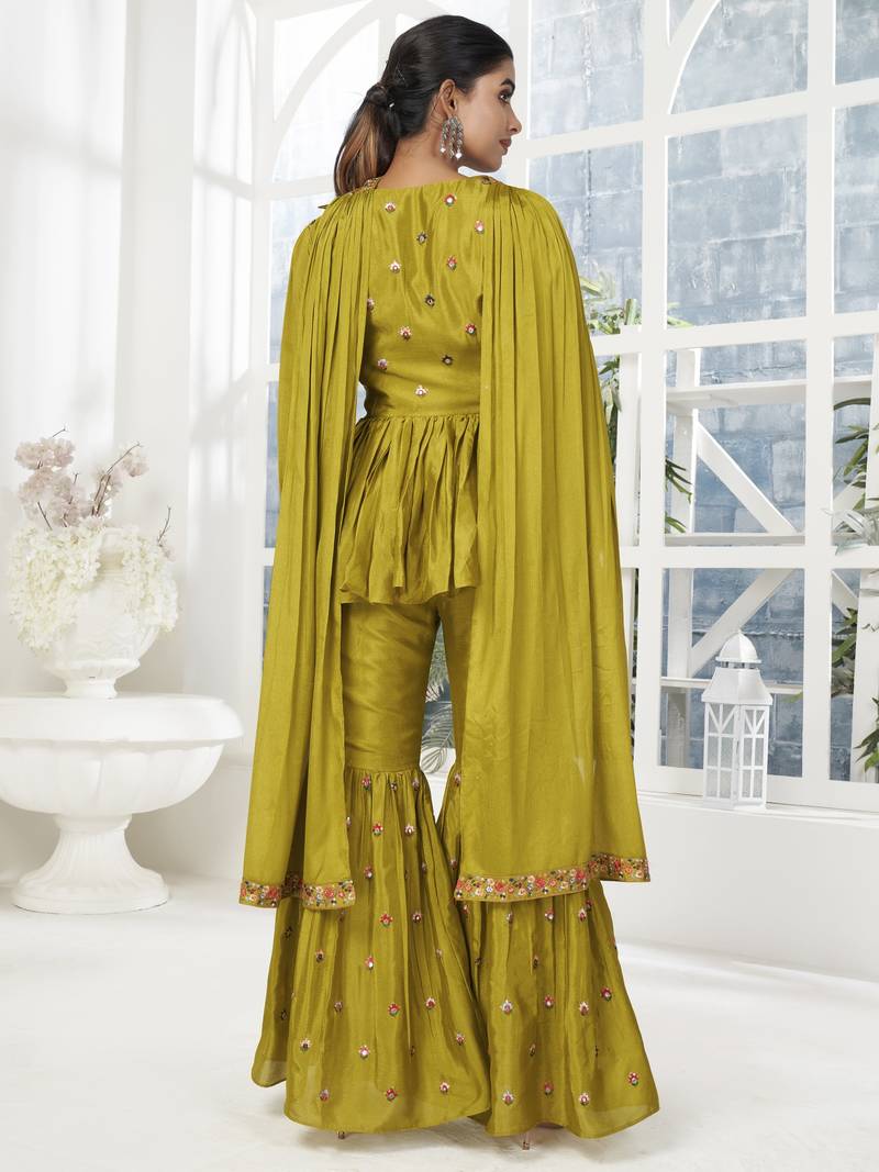 Dark Pista Green Embroidered With Paper Mirror Banarasi Silk Salwar Suit