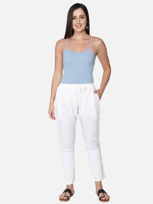 Hand Embroidered White Cotton Palazzo Pants 1