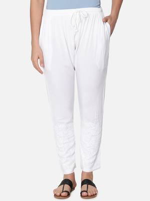 Hand Embroidered White Cotton Palazzo Pants 2