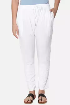 Hand Embroidered White Cotton Palazzo Pants