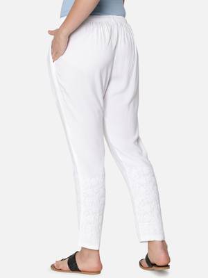 Hand Embroidered White Cotton Palazzo Pants 3