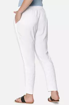 Hand Embroidered White Cotton Palazzo Pants