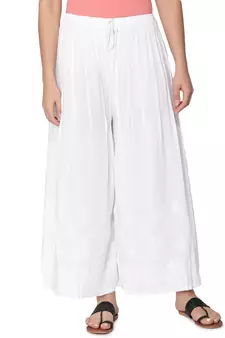 Seva Chikan Hand Embroidered White Cotton Palazzo