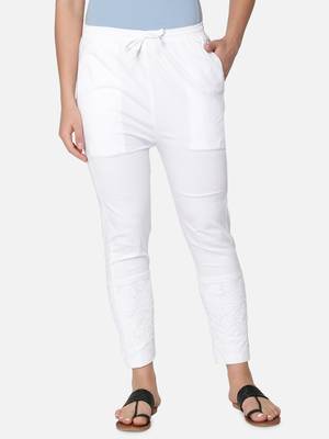 Hand Embroidered White Cotton Lucknawi Chikankari  Pant 2