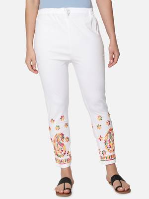Hand Embroidered White Cotton Lucknawi Chikankari Trouser 2