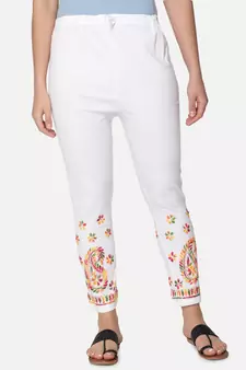 Hand Embroidered White Cotton Lucknawi Chikankari Trouser