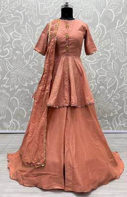 Peach Sequins Embroidered Banarasi Silk Salwar Suit 9