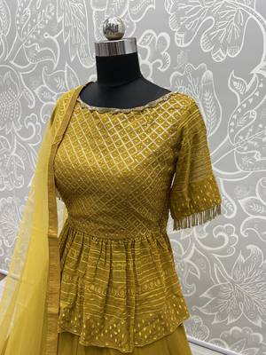 Mustard Dual Sequins And Zari Embroidered Georgette Stitched Lehenga 8