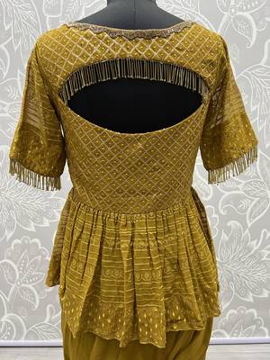Mustard Dual Sequins And Zari Embroidered Georgette Stitched Lehenga 9
