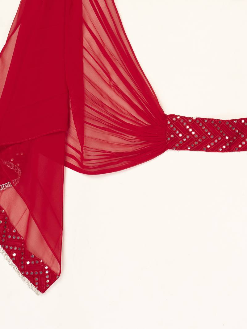 Romentic Red Sequins Embroidered With Mirror Work Georgette Dress