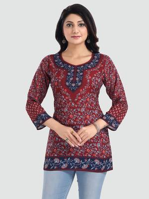 Maroon printed crepe kurtas-and-kurtis 1