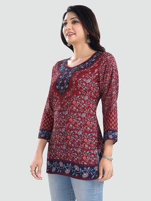 Maroon printed crepe kurtas-and-kurtis 2