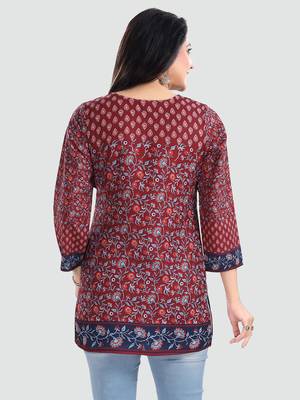 Maroon printed crepe kurtas-and-kurtis 3
