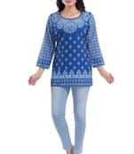 Blue printed crepe kurtas-and-kurtis